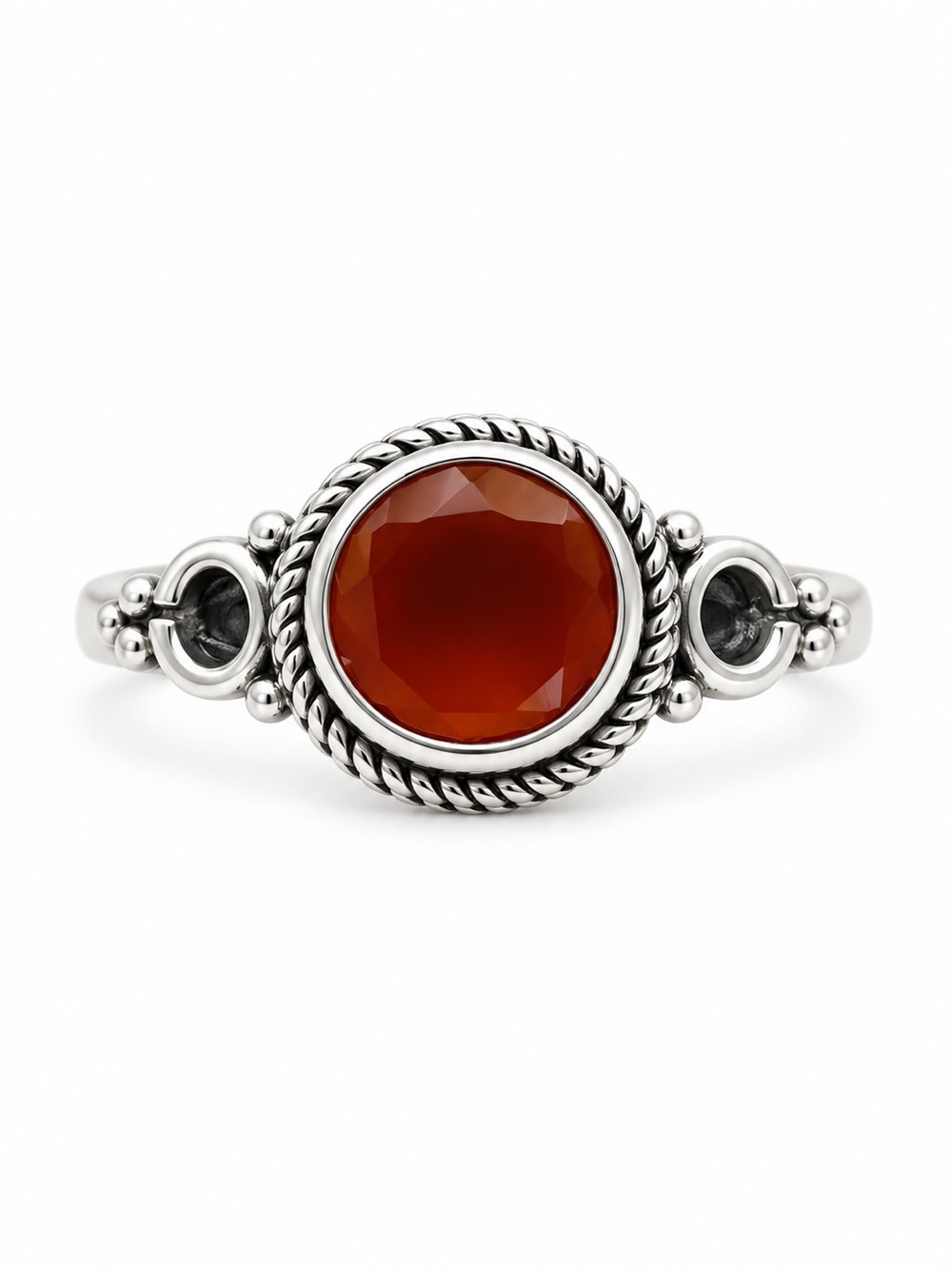 Carnelian Round Vintage Style Ring (S925)